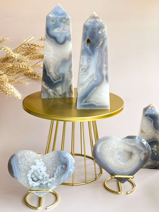 Premium Blue Flower Agate Crystal with Natural Floral Patterns