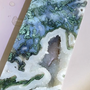 Natural Blue Moss Agate Tower with unique geode cavity and moss-like inclusions