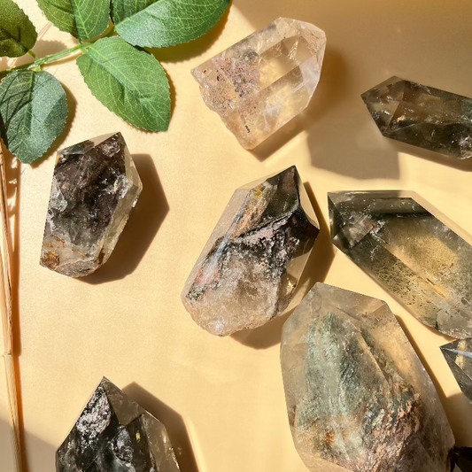 Premium Garden Quartz Crystal Point with Green Chlorite Inclusions