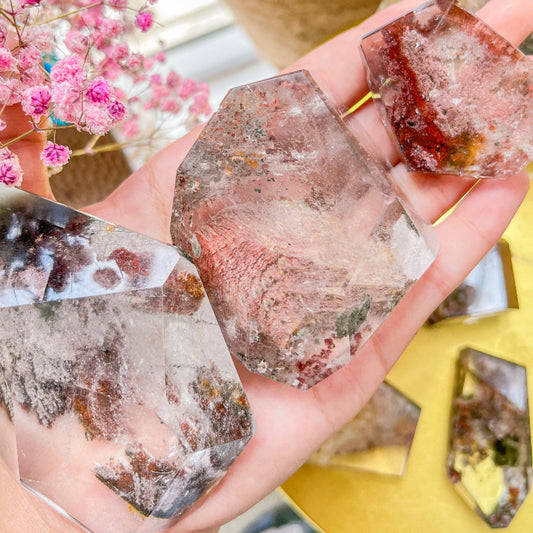 Natural Garden Quartz Free Form Crystal with Red Inclusions
