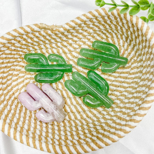 Handcrafted Green Jade Crystal Cactus Figurine Carving