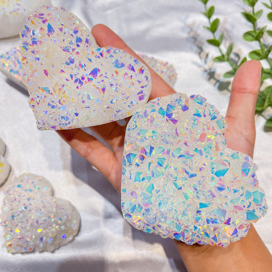 Iridescent angel aura crystal heart with rainbow reflections for healing and home decor