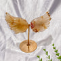 Natural agate crystal wings on bronze stand for healing and decoration