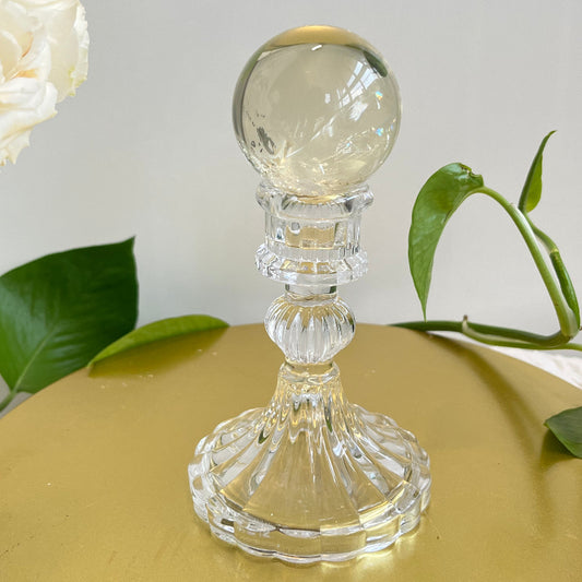  Natural citrine crystal sphere with golden yellow color on display stand
