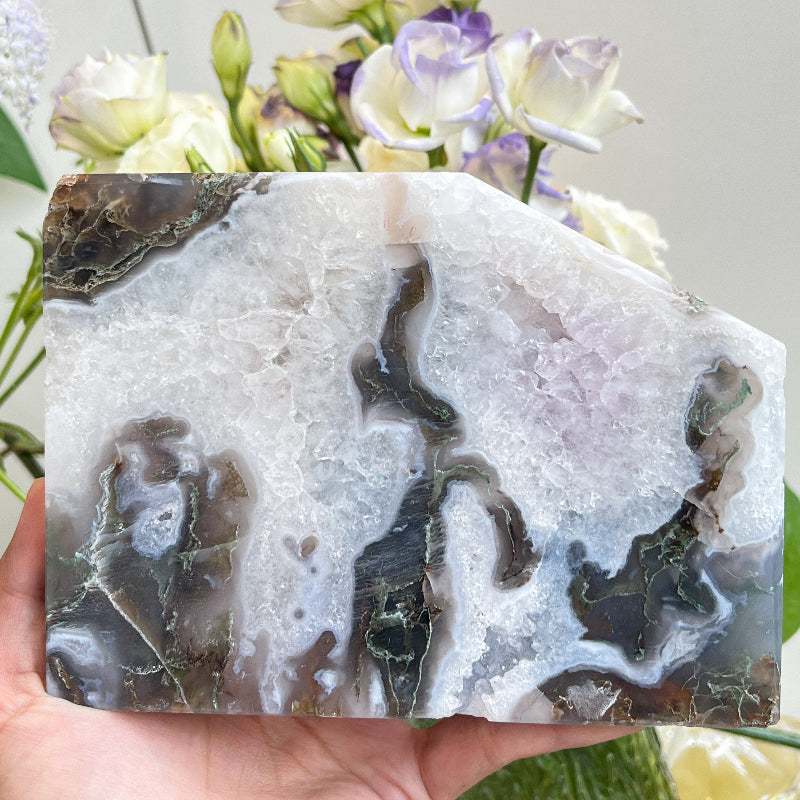 Natural moss agate free form crystal with beautiful druzy patterns