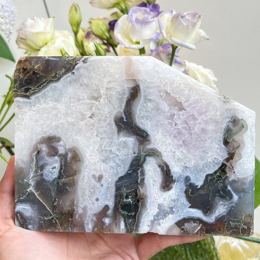 Natural moss agate free form crystal with beautiful druzy patterns