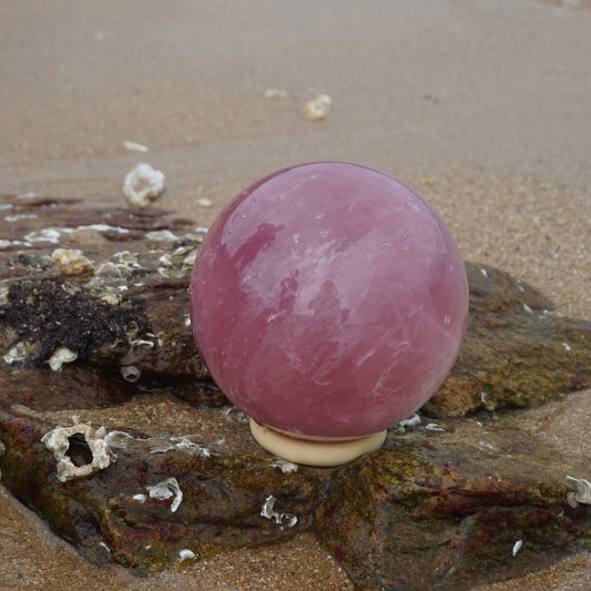 Natural Rose Quartz Crystal Sphere with Display Stand for Healing