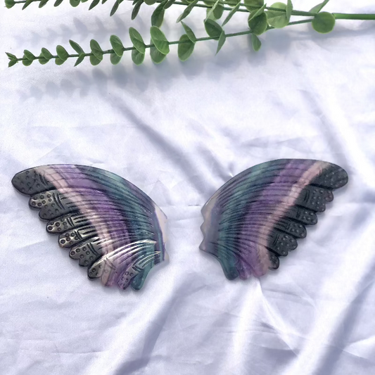 Handcrafted opal aura crystal butterfly wings with purple and teal iridescent colors