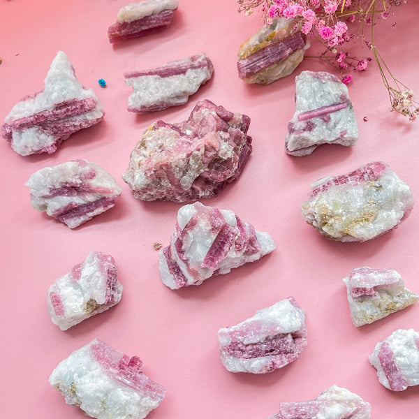 Wholesale raw pink tourmaline crystal cluster with natural formations