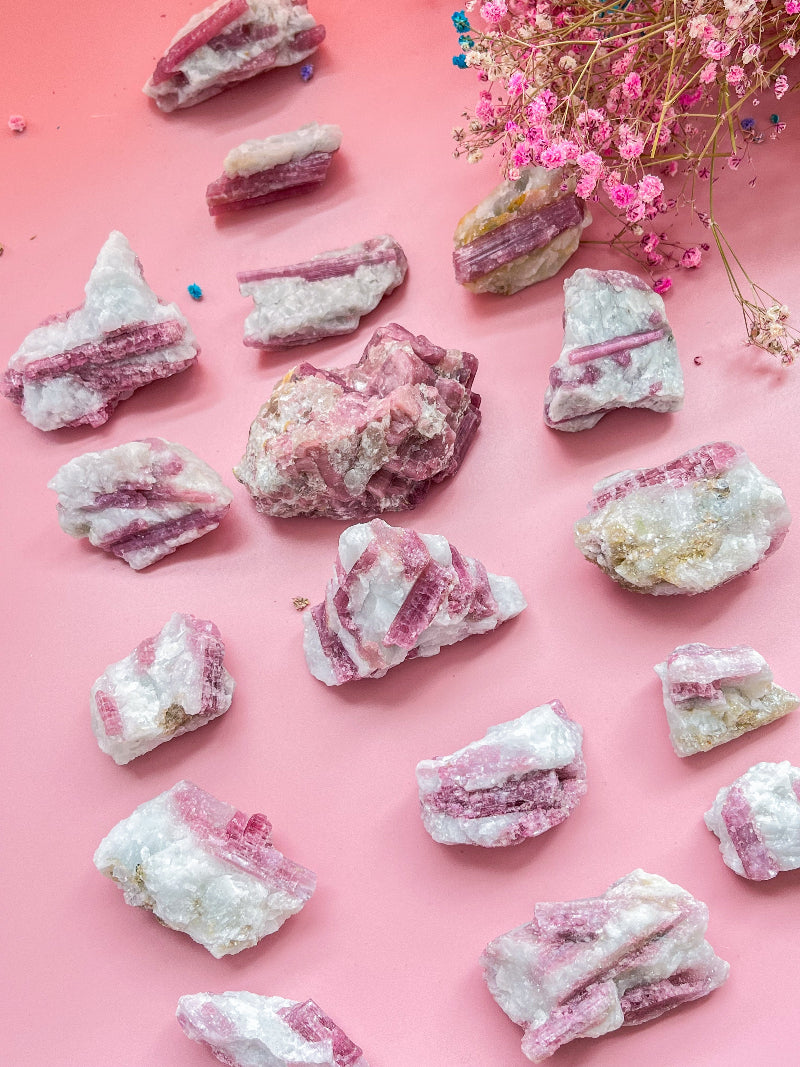 Wholesale raw pink tourmaline crystal cluster with natural formations