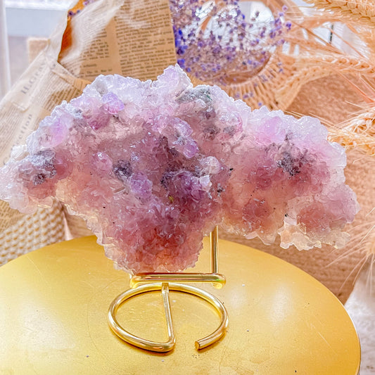 Premium Galaxy Amethyst Crystal Cluster on Gold Display Stand