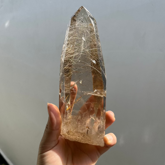 Premium Golden Rutilated Quartz Crystal Tower with Golden Rutile Inclusions