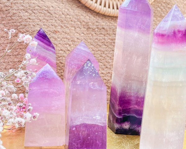 Premium Pink Fluorite Tower Crystal Point with Purple Banding