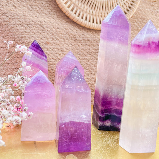 Premium Pink Fluorite Tower Crystal Point with Purple Banding