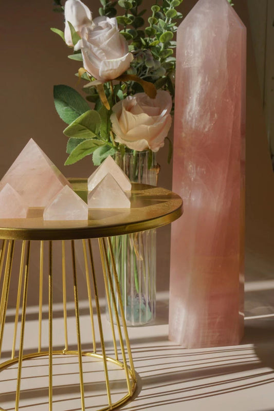 Natural Rose Quartz Crystal Tower for Heart Chakra Healing and Love Energy
