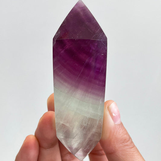Natural Purple Fluorite Double Terminated Crystal Point Tower with Purple to Clear Gradient