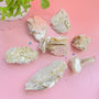 Raw Green Mica Crystal Specimen with Layered Structure and Golden Green Shimmer