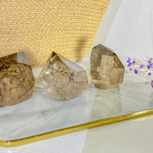 Premium smoky garden quartz crystal point for healing and home decor