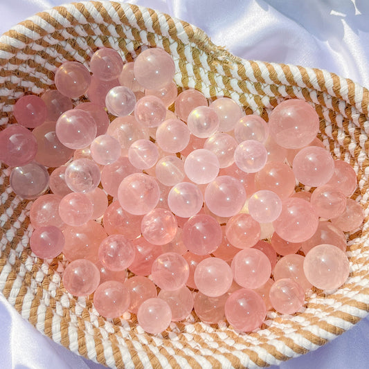 Natural Star Rose Quartz Mini Sphere with pink hues and star pattern for heart chakra healing